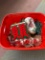Tote full of Christmas decorations