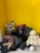 Scarves, hats, gloves, plush bear