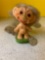 Vintage lucky, troll bobblehead doll with glass eyes and long hair
