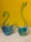 art glass swans seven and 9 inches tall