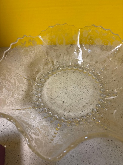 Large, elegant vintage etched bowl