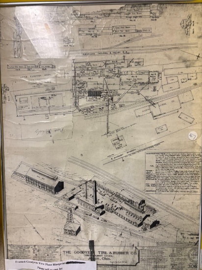 Framed Goodyear first plant blueprint