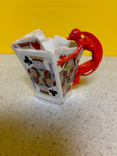 Royal Bayreuth Devil and Cards Creamer, has been repaired