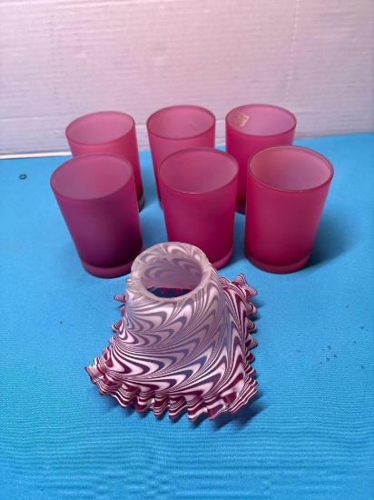 Swirl glass shade, cranberry beverage glasses
