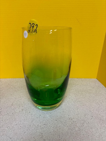Green and clear art glass vase