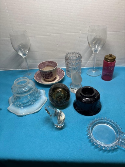 victorian glass powder, jar, and other glass