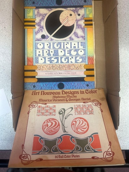 2 books, original art deco designs, and art nouveau designs