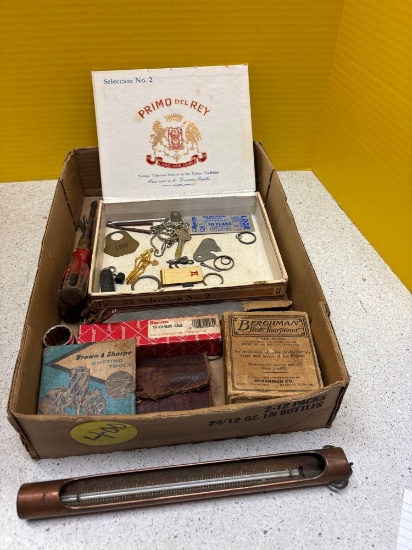 Vintage tools, Copper thermometer, misc