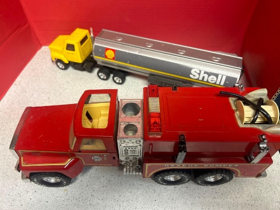 vintage shell truck and rescue pumper fire truck