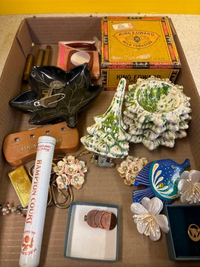 Cigarbox, Jewelry, MCM Christmas tree, stacking, ashtrays, and lighter