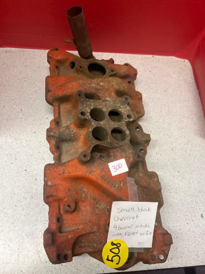 small block Chevrolet four barrel intake with front oil fill