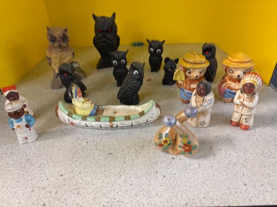 Collection of owls and salt and pepper shakers