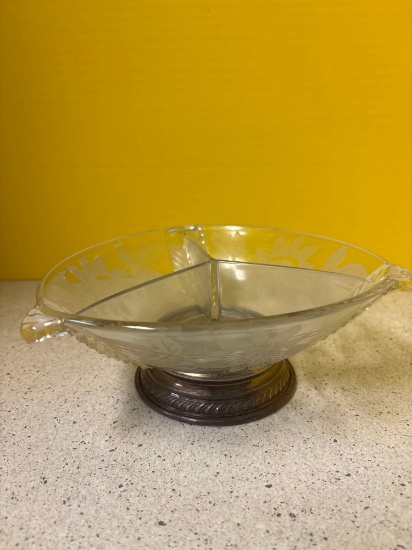 Vintage floral etched sterling base dish