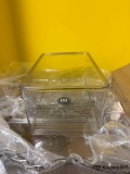 Four new acrylic storage with lids 7 x 12 5 inches tall
