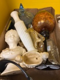 Glassware ashtray, small oil, lamp, porcelain figure