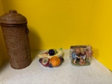 Metal container, canister lid, vintage planter