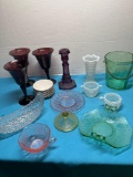 Fenton Green, pink and purple glass
