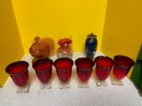 McKee goblets, LE Smith turkey dish, Carlton Ware chinoiserie vase