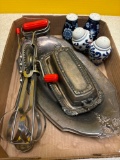 Silver items, hand beater, salt and pepper sets