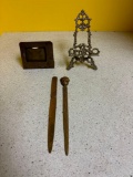 4 antique brass items see description