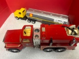 vintage shell truck and rescue pumper fire truck