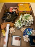 Cigarbox, Jewelry, MCM Christmas tree, stacking, ashtrays, and lighter
