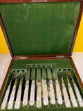 12th antique knives and forks in wooden case