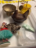 Hens on nest with small chip hula girl old candy mold