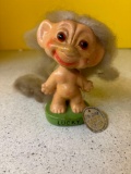 Vintage lucky, troll bobblehead doll with glass eyes and long hair
