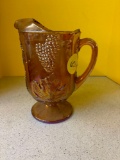 Carnival glass harvest grapes iridescent pitcher