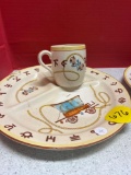 4pcs vintage childs western cowboy dish set