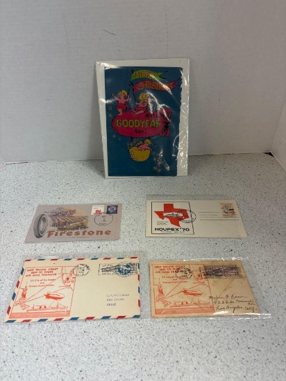 Goodyear and Firestone first day covers and Christmas card