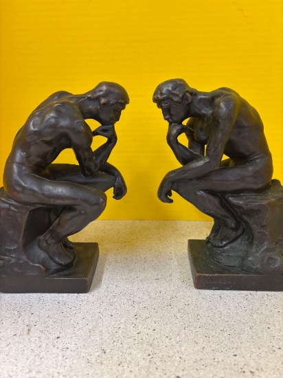 POMPEIIAN bronze thinker book ends
