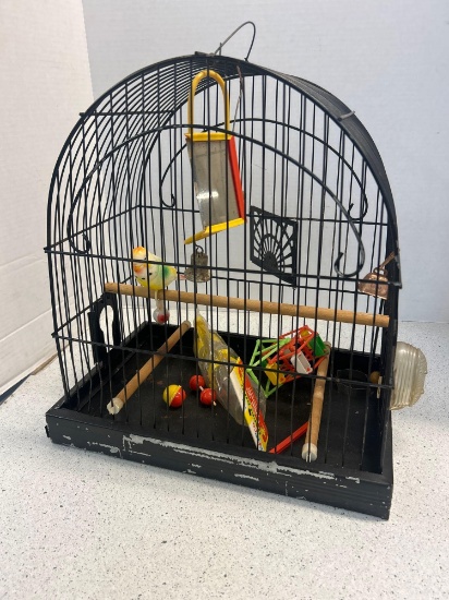 vintage wire birdcage with accessories