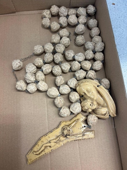 huge vintage rosary taupe