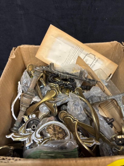 Box of vintage cabinet hardware
