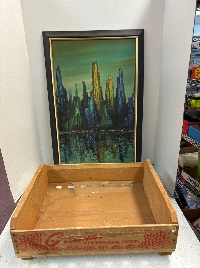 Mid-century artwork and wine crate/box