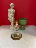 Vintage statue, vase, doll, plaque