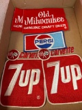 Seven vintage fabric and advertising patches