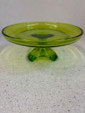 Viking green glass three toed cake stand