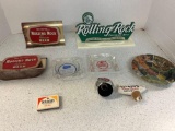Glass ashtrays and miniature beer signs and advertisement
