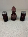 Fenton purple Daisy and button salt and pepper and perfume bottle