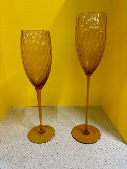 Pair of Vintage Italian Empoli Amber Glass