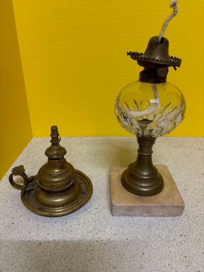 Two antique oil lamps