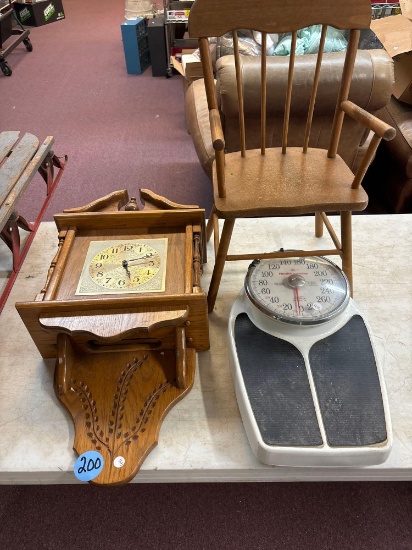 Large wall clock, Healthometer scale, childs Chair