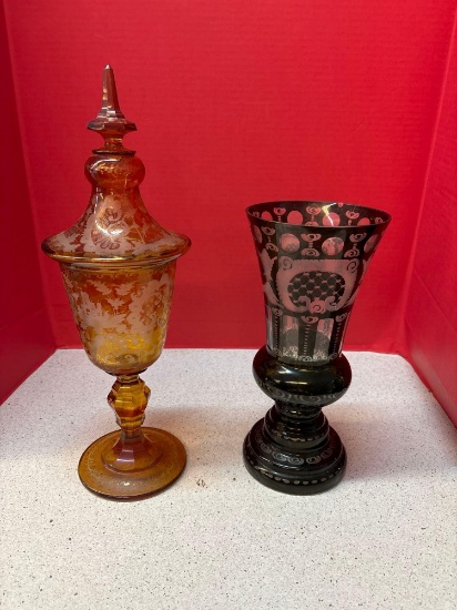 Bohemian gold amber led urn 17 inches tall