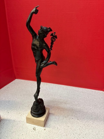 Hermes Mercury bronze statue on marble base