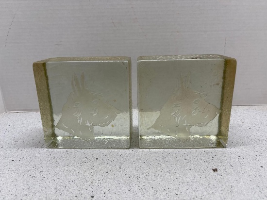 Glass block etched Scotty dog bookings