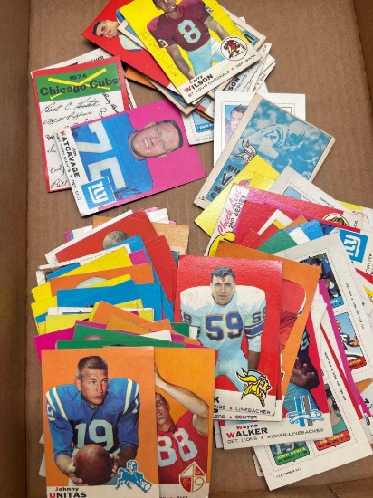 TOPPS football cards appear to be 1960s, Johnny Unitas, etc.