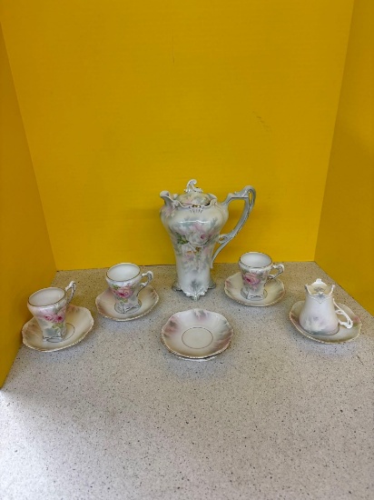 Royal Bayreuth rose chocolate pot, cups and saucers